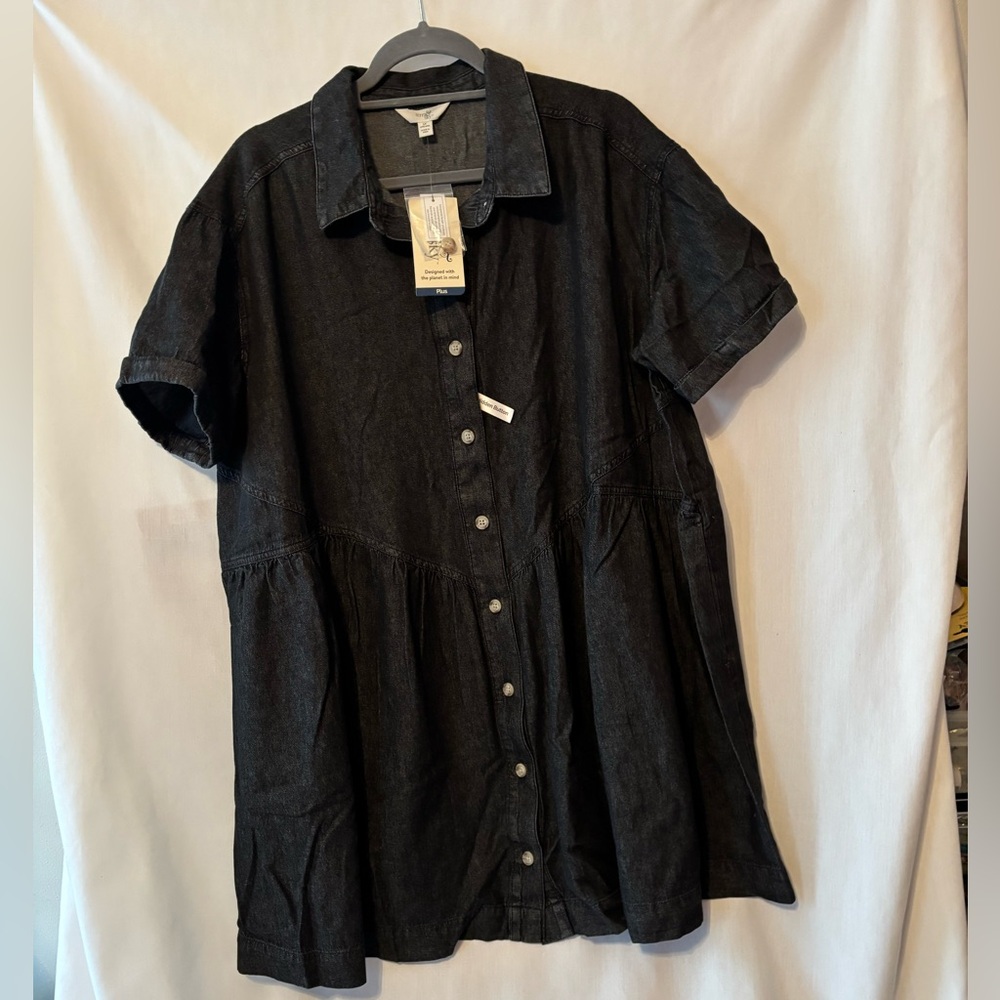 NWT Terra & Sky 1X Black Denim Button Down Dress